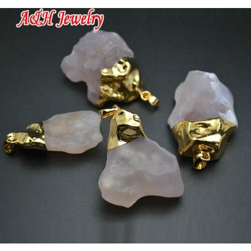 5pcs New Arrival Free Form Shape Natural Crystal Quartz Matte Surface Gold Color Pendant For Men and Women