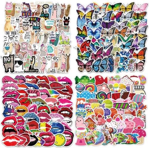 50PCS Butterfly Alpaca Candy Sexy Lips Girl cute Stickers For Guitar Laptop PS4 Skateboard Refrigerator Helmet Stickers