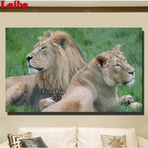 5D Diy diamond painting cross stitch "Lion couple" Full Round square Diamond embroidery Needlework Rhinestone Mosaic Craft decor