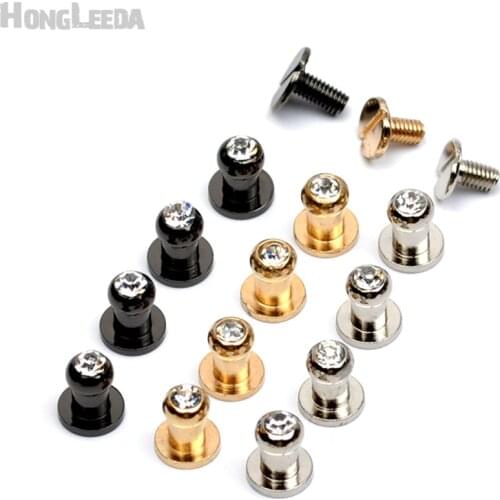 60sets/lot A glass stone diamond rhinestone 5*7*8mm brass screw rivets knob leather craft stud rivets silver/black/gold ZD025