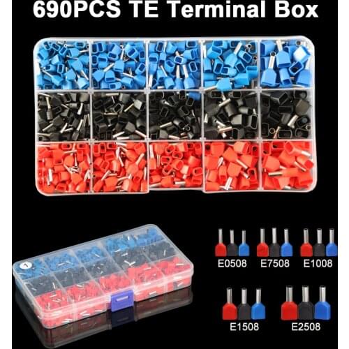 690pcs Dual Wire Tube Terminal Kit Set Ferrule Insulated Double Wiring TE Crimp Terminals Connector Cable Terminal Suit Set