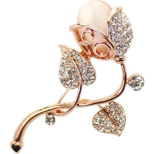 Ajojewel White Simulated Pearl Rose Flower Brooches For Women Girl Fashion Date Wedding Jewelry