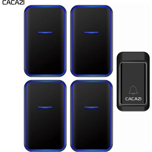 CACAZI Self-powered Wireless Doorbell No Battery Required 1 Button 4 Receiver Waterproof Home Door Ring Bell US EU UK AU Plug