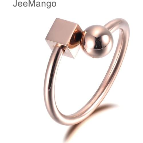 BOBOTUU OL Design Square Ball Stainless Steel Ring Rose Gold Geometric Engagement Wedding Rings For Women Girls Jewelry BR19011