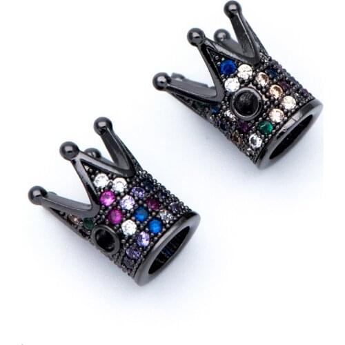 4pcs CZ Paved Crown Beads 12x8mm, Gunmetal Black Plated Brass Crown Charm Connectors Diy Jewelry Findings Accessories (#GB-793)