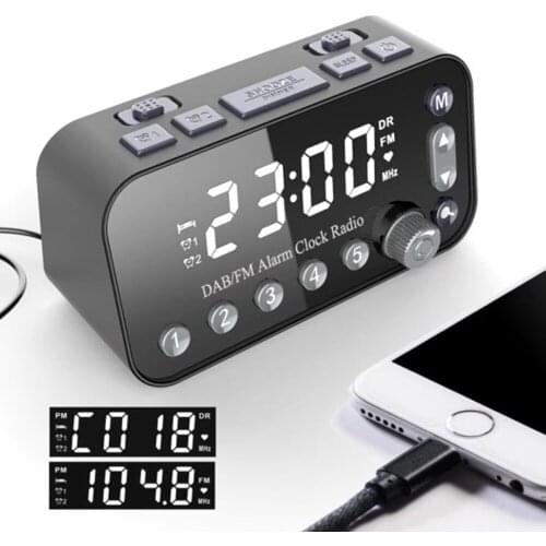 Digital Alarm Clock DAB FM Alarm Clock Radio, Dual USB Charging Port LCD Display Backlight Adjustable Alarm Volume Alarm Clock