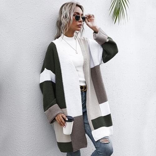 Color Block Coat Long-sleeved Pullover Loose Temperament Mid-length Coat Women Autumn And Winter Manteau Femme En