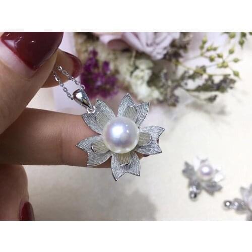 Flower Style 925 Sterling Silver Pendant Base Findings Jewelry Parts Fittings Accessories for Pearls Stones Beads Coral Agate