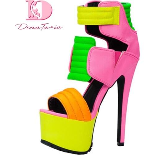 Doratasia New Design Hot 2020 Plus Size 47 Mix Color Shoes Woman Boots Female Platform Zip Up Super High Heels Summer Boots