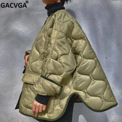 GACVGA Fashion Long Sleeve Cotton-padded Clothes Autumn Winter Warm Loose Coat Green Jacket Streetwear Women Clothing