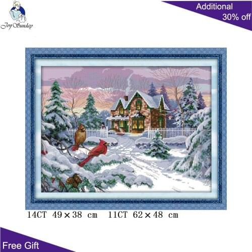 Joy Sunday Snow Scene Home Decoration FA118 Counted Stamped Christmas Tree Bird House Needlepoint Handcraft Cross Stitch kits