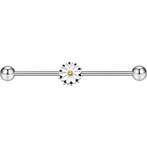 JUNLOWPY 14G Surgical Steel Flower Industrial Barbell Ear Nipple Straight Bar Ring Cartilage Earring Helix Fashion Body Piercing