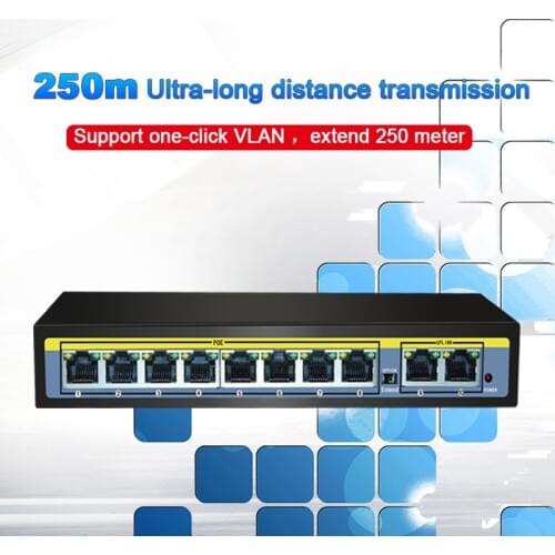10 Port 52V Network Switch Ethernet Fast Switch 100Mbps 8 Port POE + 2 Uplink Port Switch For IP Camera/Wireless AP/POE Camera