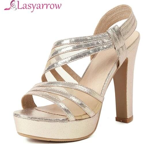 Lasyarrow 2021 New Platform High Heels 12.5CM Sandals Summer Sexy Fish mouth Gladiator Party Dress Women Shoes Size 32-43