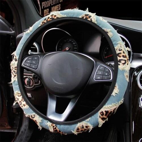 Trendy Denim Car Steering Wheel Cover Sweat Absorbent Non-slip Summer Braiding Cover For Auto Steering Wheel Elastic Stretch