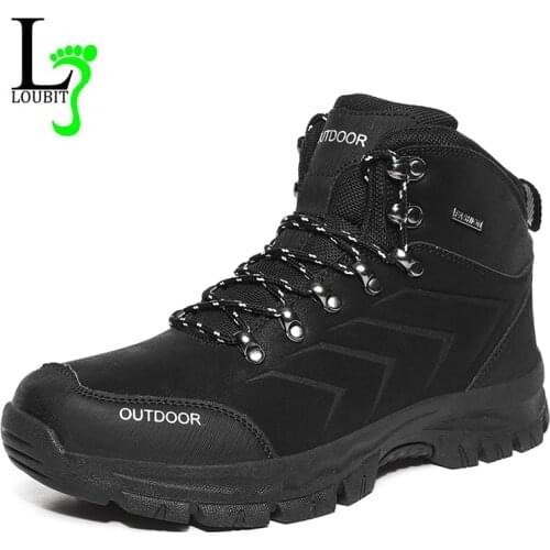 Mens Hiking Boots With Fur Warm Casual Shoes Winter Snow Boots High Quality Rubber Ankle Footwear Mountain Sneaker Plus Size 48