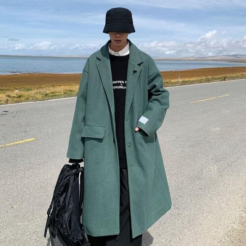 2021 Korean Style Mens Cashmere Long Woolen Blends Trench Coats Loose Thick Windbreaker Snow Jackets Keep Warm Parkas S-2XL