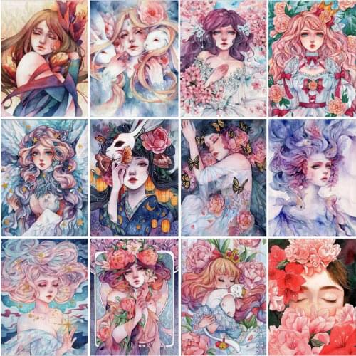 IHWA 5D Diy Diamond Painting Cartoon Girl Portrait Full Square/Round Diamond Embroidery Mosaic Kit Handmade Products