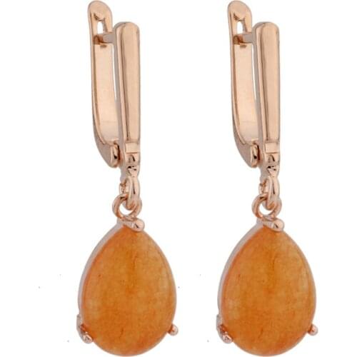 New 585 Rose Gold Color Water Drop Natural Stone Long Dangle Earrings Women Earrings Fine Wedding Party Fashion Jewelry 2021