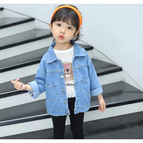 Solid Boys and Girls Denim Coats Turn-down Collar Long Sleeve Casual Jackets 0-13 Years Old Spring and Autumn Kids Clothes
