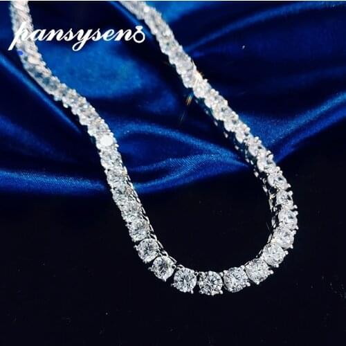 PANSYSEN 100% 925 Sterling Silver 4MM Round Cut Created Moissanite Diamonds Gemstone Chokers Necklaces Women Men Fine Jewelry