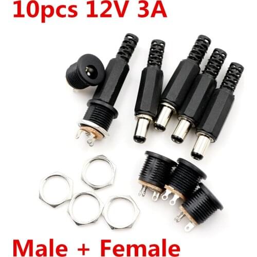 10x 12V 3A Plastic Male Plugs + Female Socket Panel Mount Jack DC Power Connector Electrical Supplies