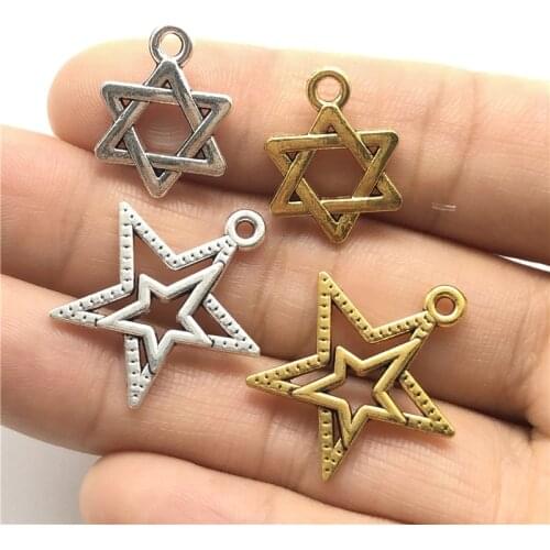 JunKang 20pcs charm star six-pointed shape alloy pendant for jewelry making DIY handmade necklace accessories material