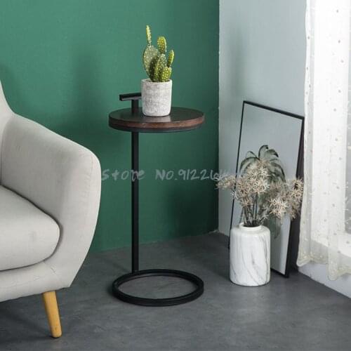 Simple Modern Solid Wood Sofa Small Sides Mini Corners Simple C-shaped Shelf Round Bedside Small Table Narrow