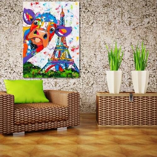 Dropshipping Wall Art Canvas Painting Posters and Print Abstract Watercolor Animal Cow Effiel Tower Pictures Home Decor No Frame