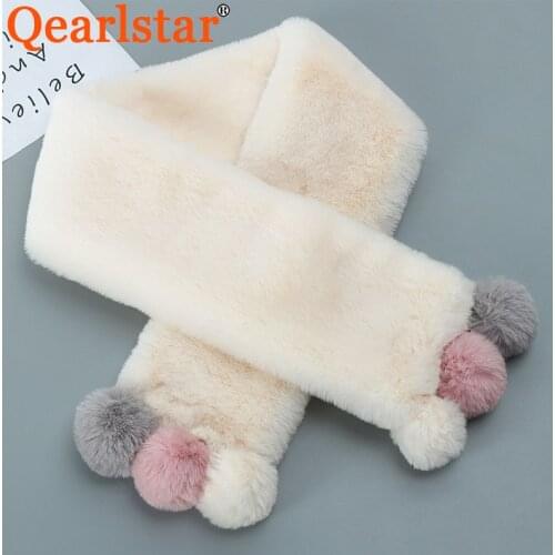 Qearlstar 2020 Children Faux Fur Scarf Winter High Quality Pompom Cute Plush Soft Scarves Girls Boys Warm Collar 82*11cm HY11