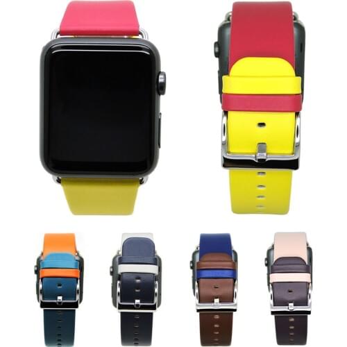 Contrast Color Cowhide Wrist Strap for Apple Watch Genuine Leather Band for iWatch 1st 2nd 42mm 38mm Wristband with Connector