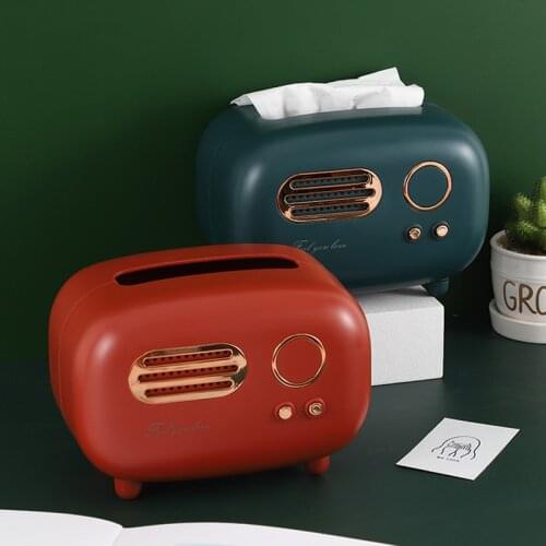 Retro Radio Shape Tissue Box Desktop Paper Holder Vintage Paper Dispenser Storage Box Napkin Case Organizer Home Ornament Craft