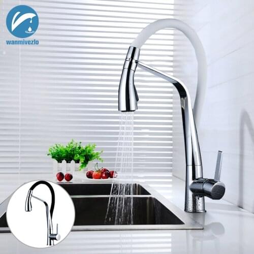 Chrome White Kitchen Faucet Deck Mounted Hot and Cold Water Chrome Black Mixer Faucet Pull Down Mixer Crane 2 Function Spout