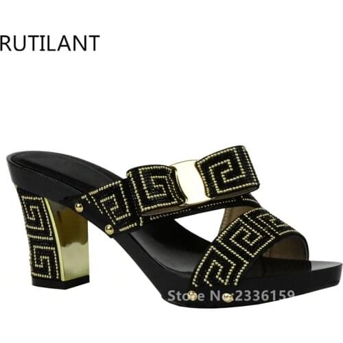 Black Color Wedding Shoes Woman Open Toe Ladies Pumps Shoes Party Wedding Shoes Decorated with Rhinestone New Arrival Italy Shoe