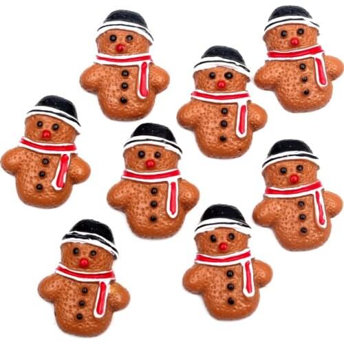 20 Resin Decoration Crafts Christmas Gingerbread Snowman Bead Flatback Cabochon Scrapbook DIY Embellishments Accessories 21x17mm
