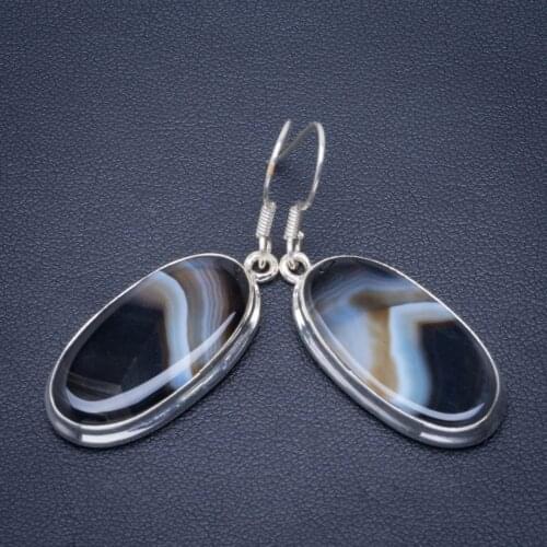 Natural Botswana Agate Handmade Unique 925 Sterling Silver Earrings 1.75" B2551