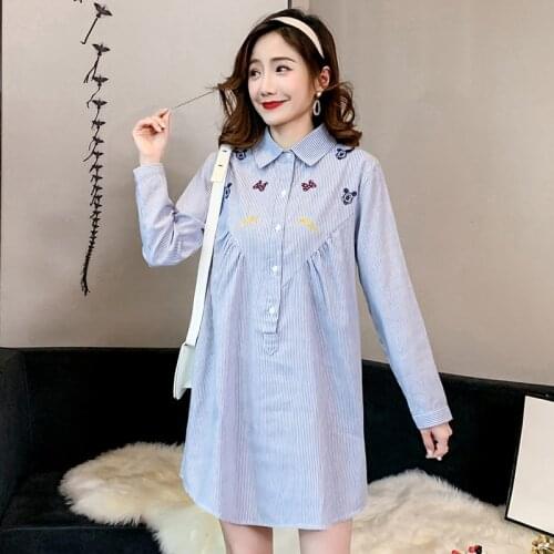 9881# Maternity Clothes Spring Autumn striped Long Sleeves Easy Matching Loose Stylish Tops for Pregnant Women shirt Tops