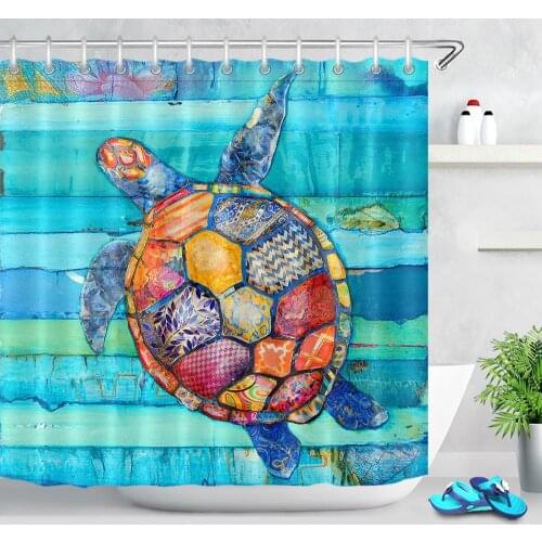 Marine Animal Life Turtle Shower Curtain Waterproof Bath Curtains with 12 Hooks Washable Polyester Fabric Curtain For Bathroom