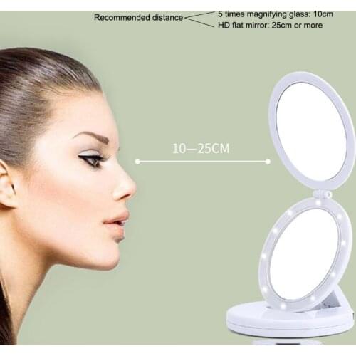 High Quality Foldable LED Makeup Double Mirrors 5X Magnifying Mirrors Desktop Mirror Beauty Tools EK-New