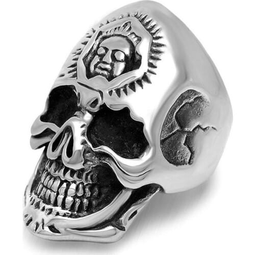 Stainless steel jewelry Arrogance Punk Gothic Skull Ring Personality Exaggeration Double Head And Face Ring Gift For Men