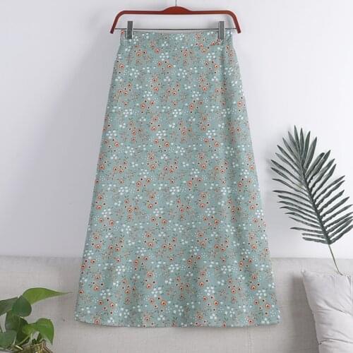 Vintage Floral Print Chiffon Long Skirts for Women Elastic High Waist Korean 2021 Spring Summer Black White Boho Skirt DS161