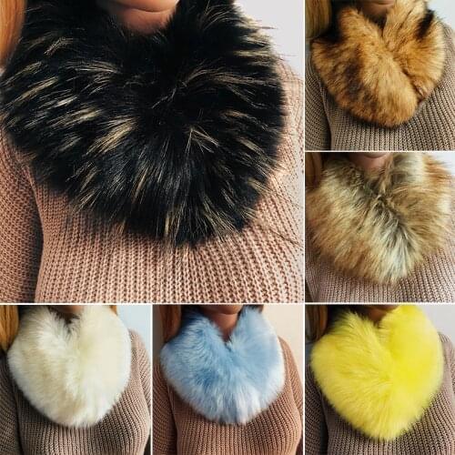 Winter Faux Fox Fur Shawl Rabbit Fur Scarf Women Coat Fur Collar Multicolor Coat Sweater Scarves Oversized Neck Caps