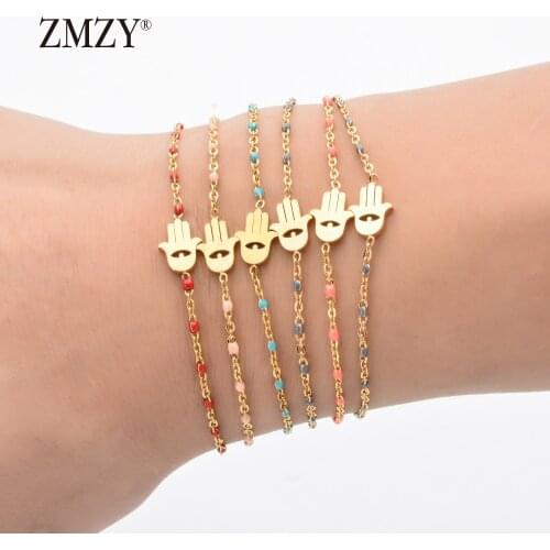ZMZY Thin Chain Stainless Steel Bracelet Women Gold Color Evil Eye Hamsa Hand Turkish Jewelry Bangle Boho Wedding Bracelet