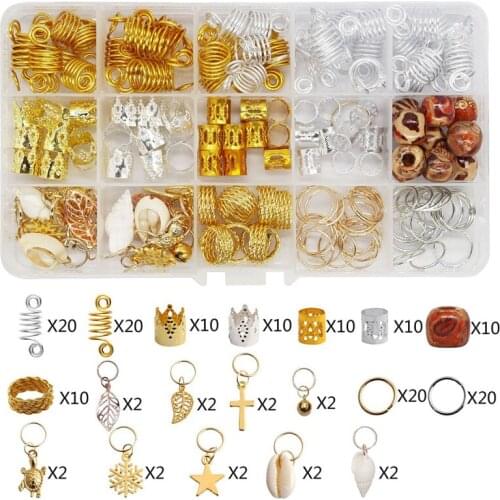 158PCS/lot Metal Rings Adjustable Braid Dreadlock Beads Cuff Clips Braids Tool DIY Hair Accessories