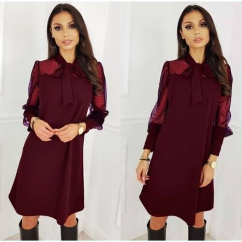 2020 New Women Perspective Puff Long Sleeve Dress Fashion Ladies Bodycon High Neck Bow Mini Dress Summer Clothes