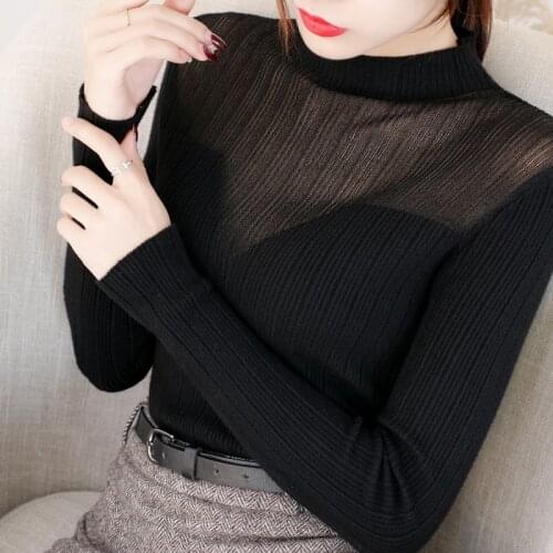 2021 Turtleneck Sweater Womens Autumn Winter Slim Mesh Tops Korean Pullover Jumper Knitted Sweater Pull Femme Hiver Truien