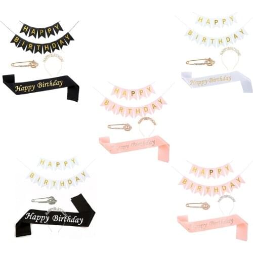 4 Pieces Birthday Party Decorations Champagne Birthday Set Bright Sash Glitter Golden Letters Instagram Photo Props
