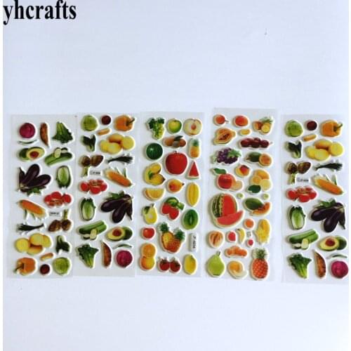 5sheets(100PCS) /LOT. Vegetable fruits plastic removable sticker Fridge stickers Decorative label Kindergarten reward favor