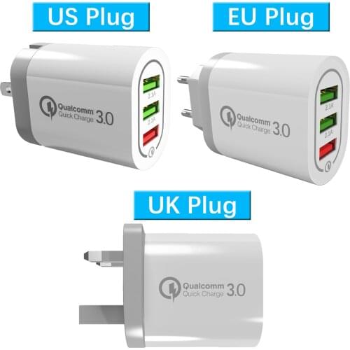 5pcs Quick Charging EU US Plug QC 3.0 Wall Charger 5V/9V/12V 18W 3 Ports For Smartphone QC3.0 Fast Rapid Home Adapter