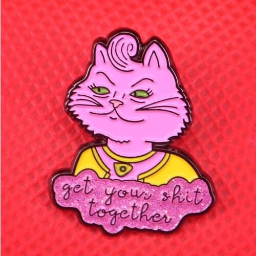 Get your shit together enamel pin cat lady brooch cute glitter pins animal jewelry inspirational badge funny encouragement gift